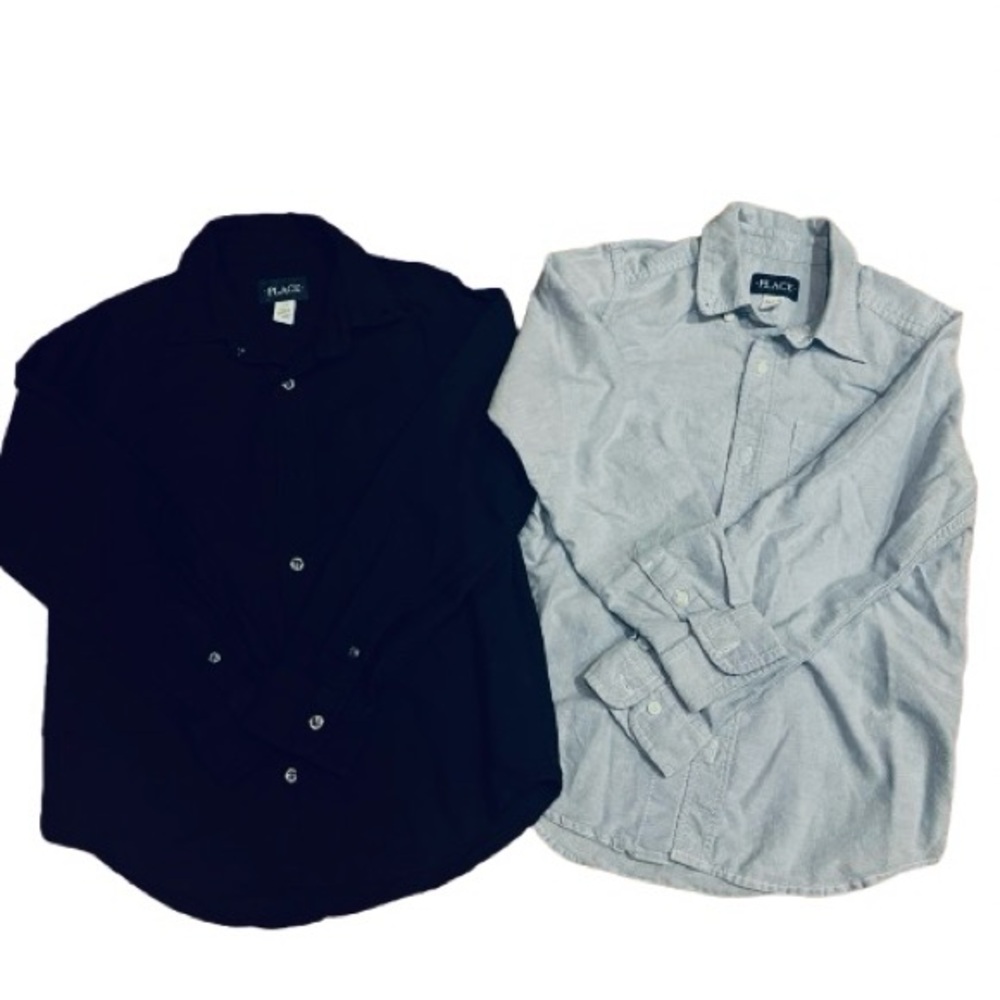 CHILDREN’S PLACE lot of 2 Boys Button Up long sleeves collared Shirts 7-8 School